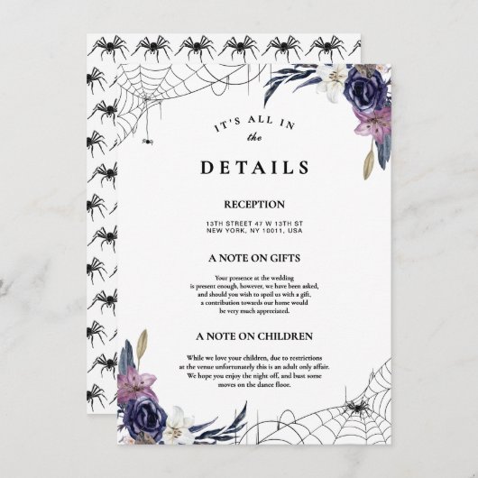 Halloween bruiloft details informatiekaartje (Voorkant / Achterkant)