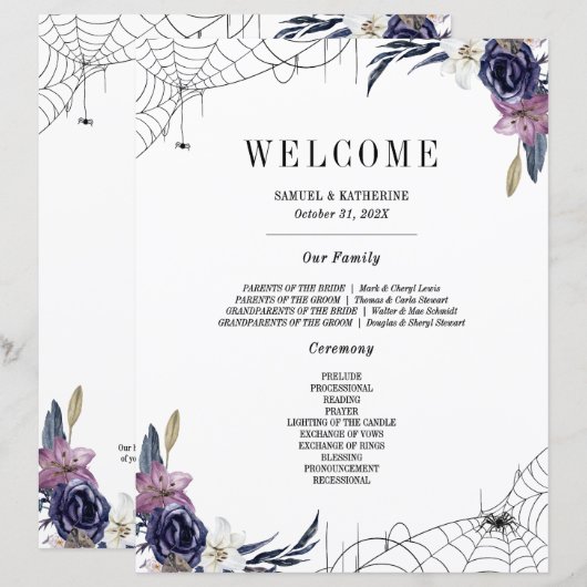 Halloween bruiloft familie introduceert welkomstbo (Voorkant / Achterkant)