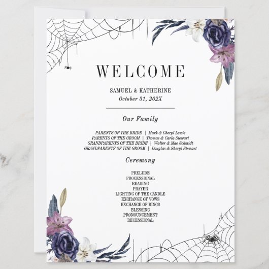 Halloween bruiloft familie introduceert welkomstbo (Voorkant)