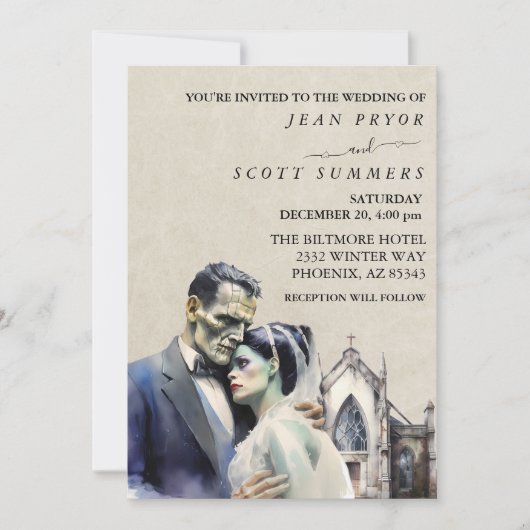 Halloween Bruiloft Frankenstein Bruid Kaart (Voorkant)