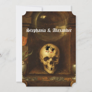Halloween bruiloft Gothic, schedel, spinnen uitnod Kaart