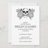 Halloween bruiloft met zwarte en witte florale sch kaart (Voorkant)