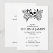 Halloween bruiloft met zwarte en witte florale sch kaart (Voorkant / Achterkant)