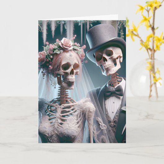 Halloween bruiloft paar kaart (Gele Bloem)