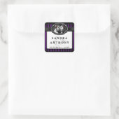 Halloween Bruiloft Paarse Zwart Gestreepte Skelett Vierkante Sticker (Tas)