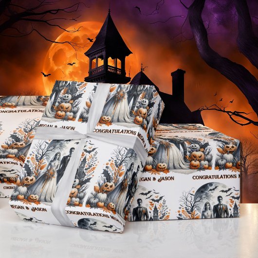 Halloween bruiloft personaliseren namen bruid en b cadeaupapier