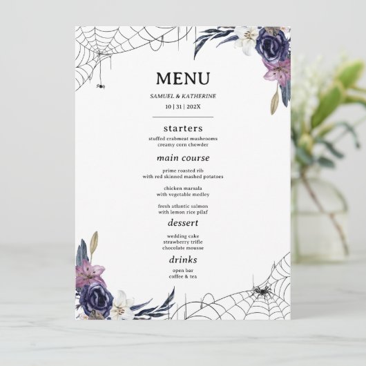 Halloween bruiloft platte menukaart (Staand voorkant)