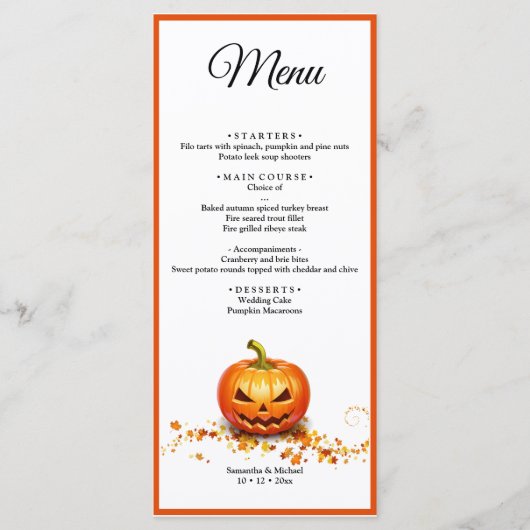 Halloween bruiloft pompoen bruiloft menu (Voorkant)