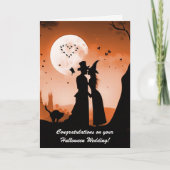 Halloween Bruiloft Schattige Paar Top Hoed en Heks Kaart (Voorkant)