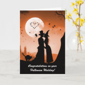 Halloween Bruiloft Schattige Paar Top Hoed en Heks Kaart (Gele Bloem)