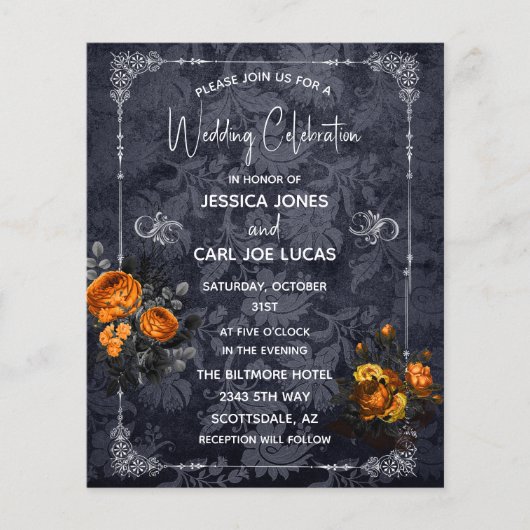 Halloween bruiloft Sinaasappel Roos Bloemen  Flyer (Voorkant)