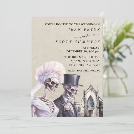 Halloween Bruiloft Skelet Paar Kaart (Staand voorkant)