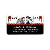 Halloween bruiloft skeletten rode rozen adres etiket (Voorkant)