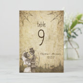 Halloween Bruiloft Tafelnummer Skelet Koppel (Staand voorkant)