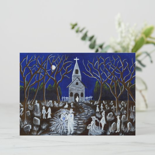 Halloween, bruiloft, uitnodiging, kerk, spoken kaart (Staand voorkant)