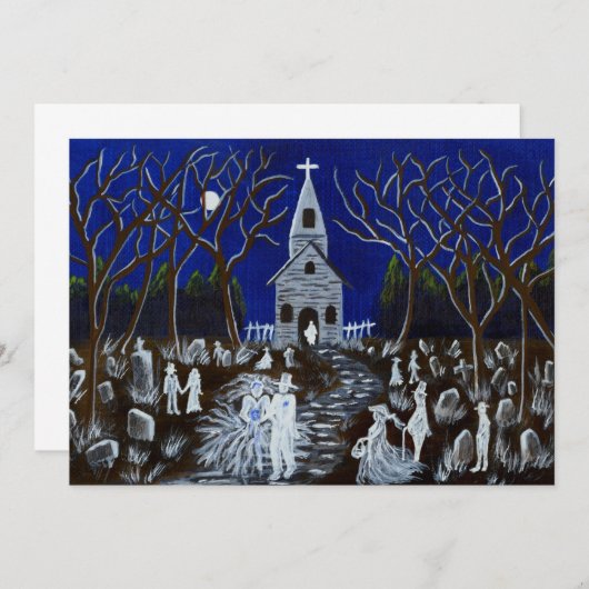 Halloween, bruiloft, uitnodiging, kerk, spoken kaart (Voorkant / Achterkant)