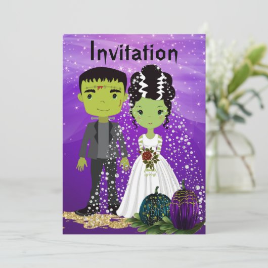 Halloween bruiloft uitnodiging met bruid (Staand voorkant)