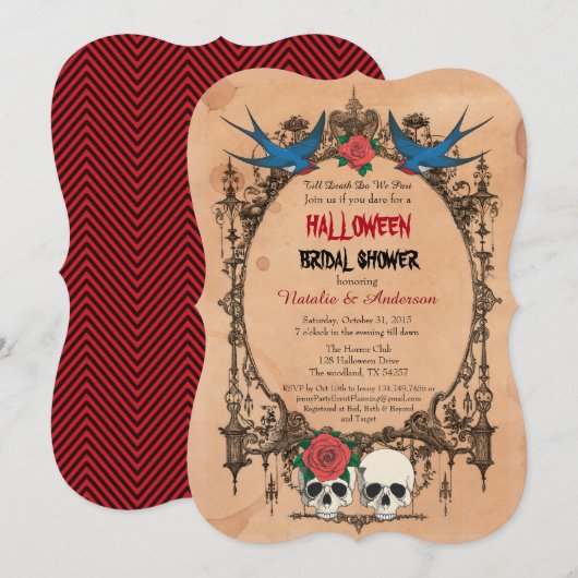 Halloween bruiloft uitnodiging. Suiker schedels Kaart (Voorkant / Achterkant)