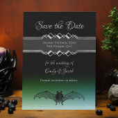 Halloween Bruiloft Zwart & Groen Gotische Vleermui Save The Date