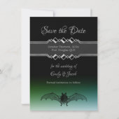 Halloween Bruiloft Zwart & Groen Gotische Vleermui Save The Date (Voorkant)