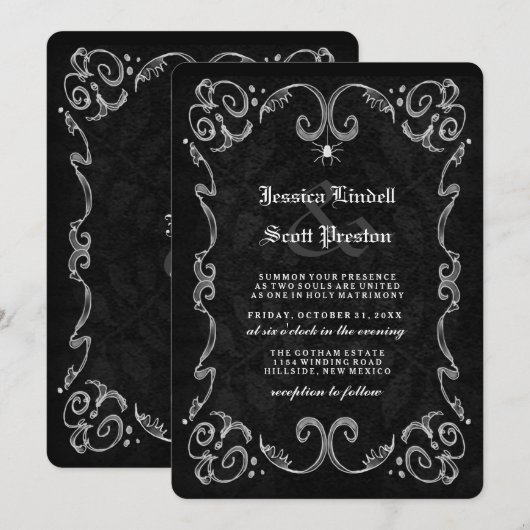 Halloween bruiloft zwarte gotische namen op de rug kaart (Voorkant / Achterkant)