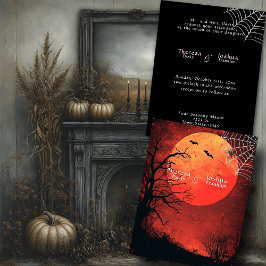 Halloween Bruiloft Zwarte Spin Bats Volle Maan Kaart
