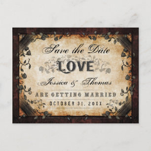 Halloween Bruin Gothic LOVE Save Date Briefkaart