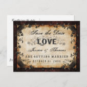 Halloween Bruin Gothic LOVE Save Date Briefkaart (Voorkant / Achterkant)