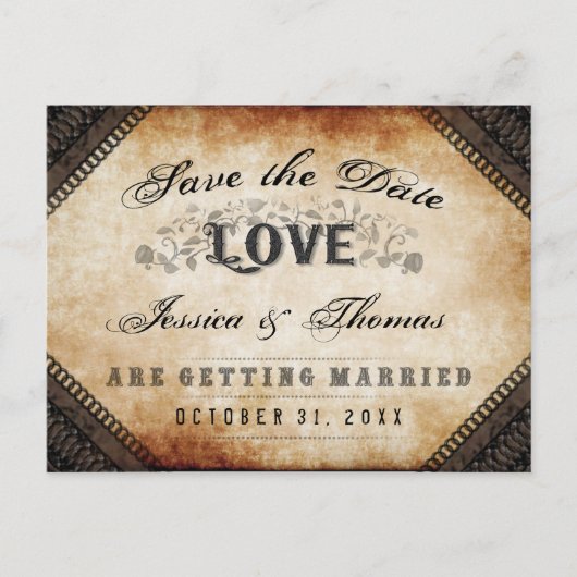 Halloween Bruin Gothic LOVE Save Date Briefkaart (Voorkant)