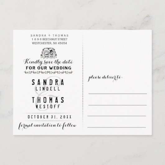 Halloween Bruin Gothic LOVE Save Date Briefkaart (Achterkant)