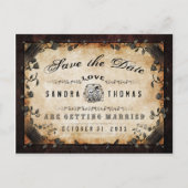 Halloween Bruin Gothic LOVE Save Date Briefkaart (Voorkant)