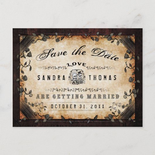 Halloween Bruin Gothic LOVE Save Date Briefkaart (Voorkant)