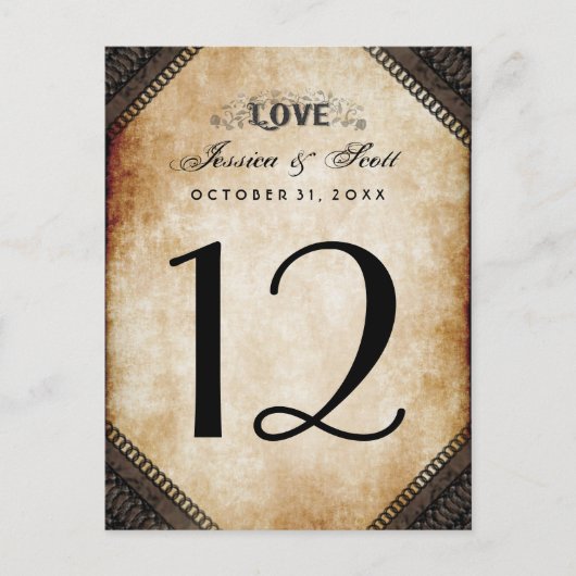 Halloween Bruin Gothic LOVE Tafelnummer Kaarten (Voorkant)