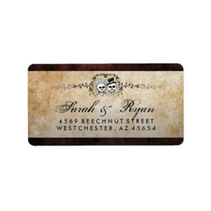 Halloween Bruin Gotische Skeletten & Trouwadres Etiket