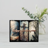 Halloween Brushstroke Triptych Folie Feestdagen Briefkaart (Staand Voorkant)
