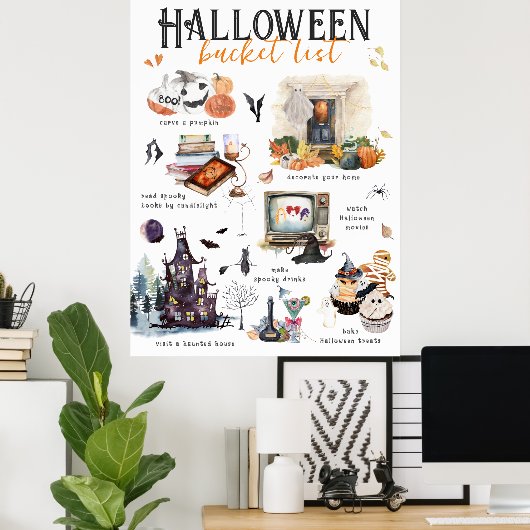 Halloween Bucket List | Waterverf Illustraties Poster (Thuiskantoor)
