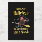 Halloween Buckle Up Buttercup witch Switch Wijn Etiket (Enkel label)