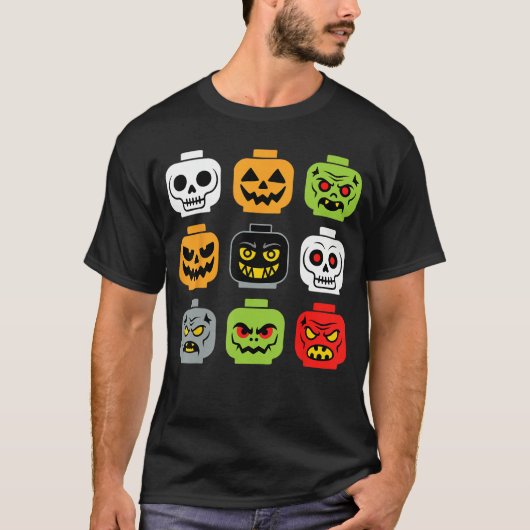 Halloween Building Brick Head Adult Men Youth Boy  T-shirt (Voorkant)