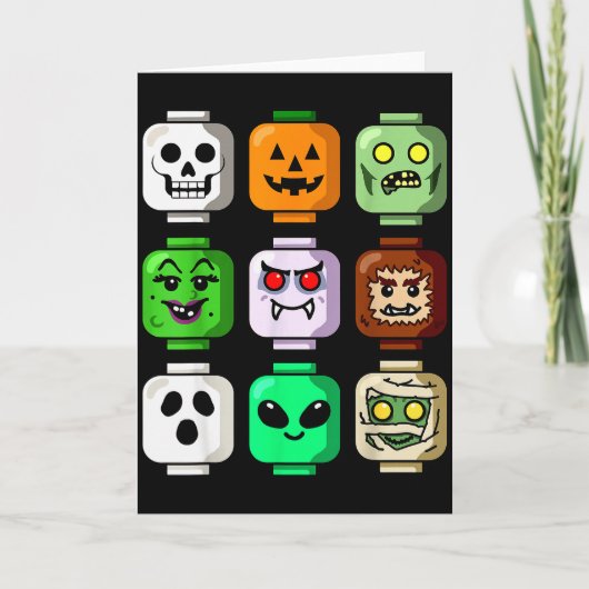 Halloween Building Brick Head Pumpkin Ghost Zombie Kaart (Voorkant)
