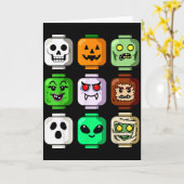 Halloween Building Brick Head Pumpkin Ghost Zombie Kaart (Gele Bloem)