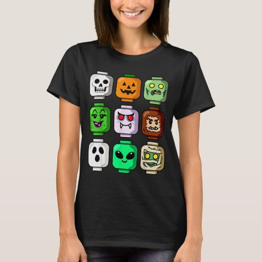 Halloween Building Brick Head Pumpkin Ghost Zombie T-shirt (Voorkant)