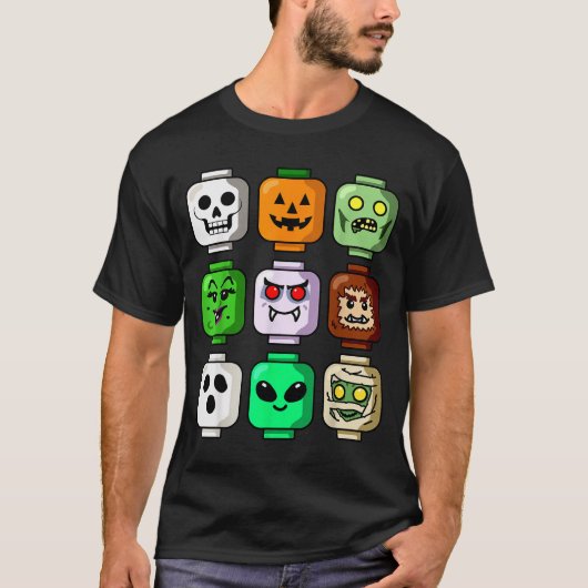 Halloween Building Brick Head Pumpkin Ghost Zombie T-shirt (Voorkant)