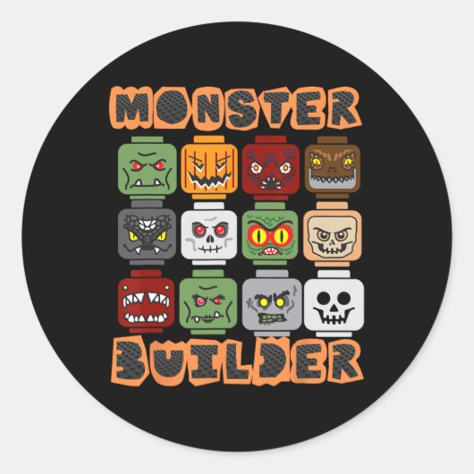 Halloween Building Bricks Monster Builder Brick He Ronde Sticker (Voorkant)