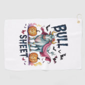 Halloween Bull Sheet, Funny Ghost Koe Golfhanddoek (Horizontaal)