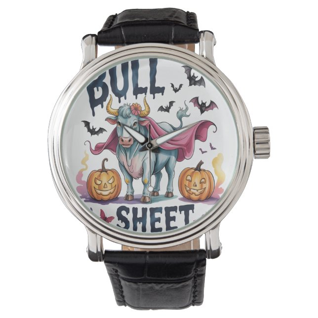 Halloween Bull Sheet, Funny Ghost Koe Horloge (Voorkant)