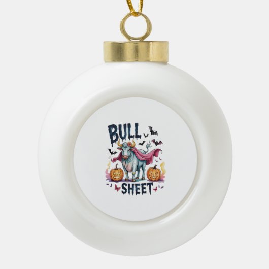 Halloween Bull Sheet, Funny Ghost Koe Keramische Bal Ornament (Voorkant)