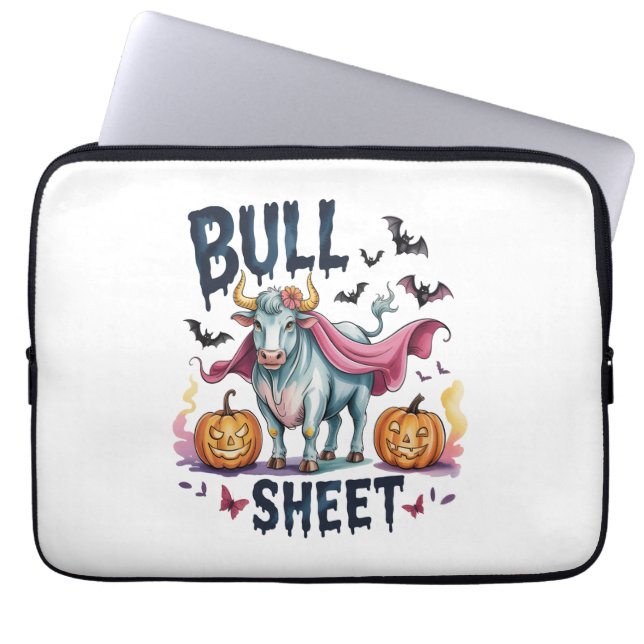 Halloween Bull Sheet, Funny Ghost Koe Laptop Sleeve (Voorkant)