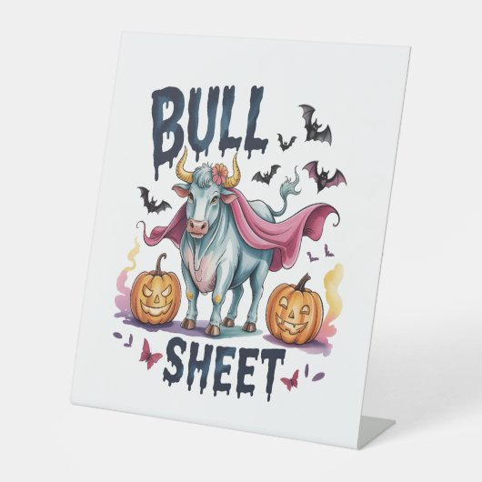 Halloween Bull Sheet, Funny Ghost Koe Reclamebord Met Voetstuk (Voorkant)