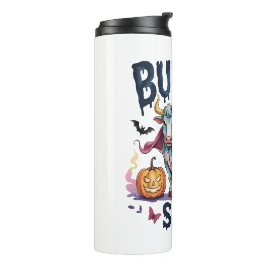 Halloween Bull Sheet, Funny Ghost Koe Thermosbeker (Gedraaid links)