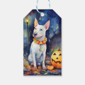 Halloween Bull Terrier met pompoenen eng Cadeaulabel (Achterkant)
